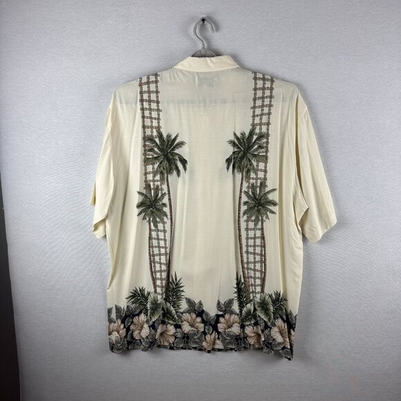 Campia Moda Vintage Cream Tropical Palm Tree Print Short Sleeve Button Up Shirt - Picture 3 of 11